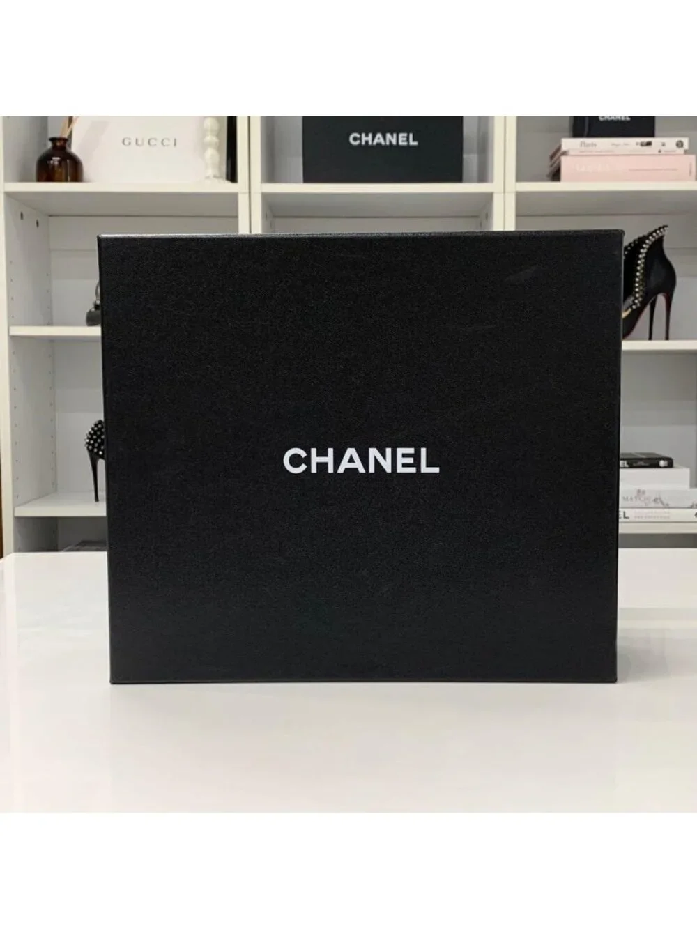 Chanel Suede Logo Wedge Sole Lace-up Shoes Black